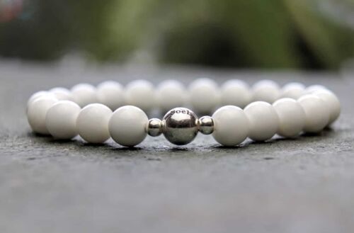White Tridacna and Sterling Silver 8mm Beaded Bracelet