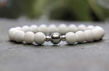 Bracelet en perles tridacna blanc et argent sterling 8 mm 1