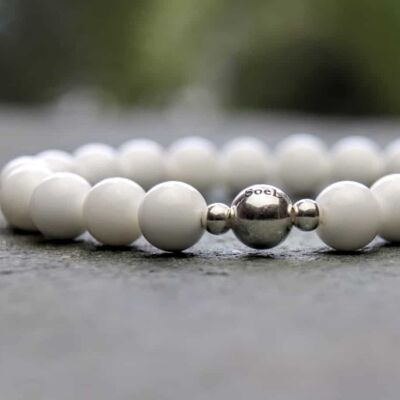 Bracelet en perles tridacna blanc et argent sterling 8 mm