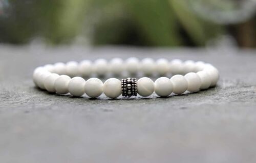 White Tridacna and Sterling Silver 6mm Beaded Bracelet