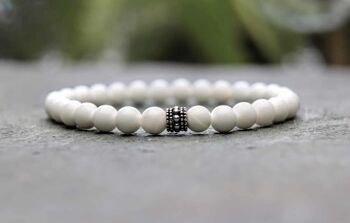 Bracelet en perles Tridacna blanc et argent sterling 6 mm 1