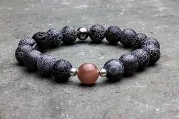 Bracelet en perles d'agate fossile de vent noir et pierre de soleil 2