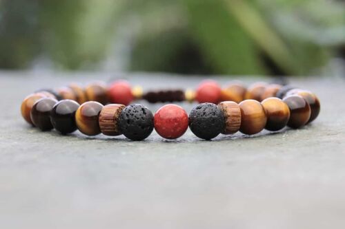 Tigers eye, Coral and Palmwood Diffuser Bracelet