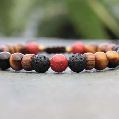 Tigers eye, Coral and Palmwood Diffuser Bracelet
