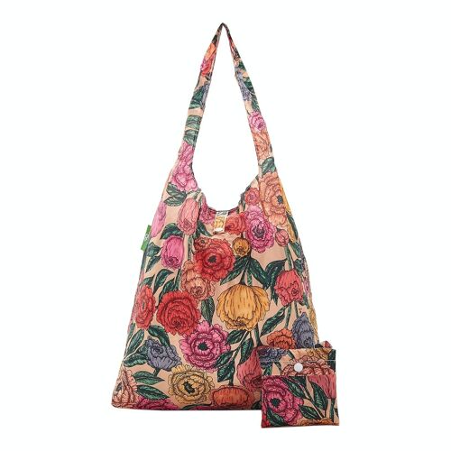 Eco Chic Lightweight Foldable Reusable Shopping Bag Peonies