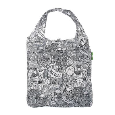 Eco Chic Leichte faltbare wiederverwendbare Einkaufstasche Save the Planet (Schwarz und Weiß)