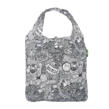 Sac à provisions réutilisable pliable léger Eco Chic Save the Planet (noir et blanc) 1