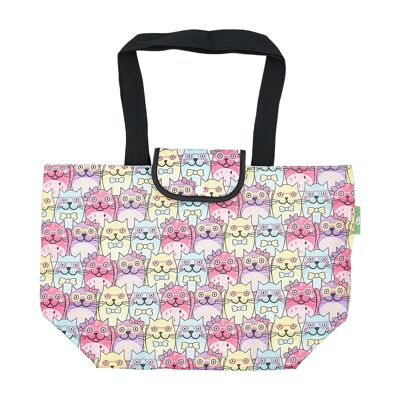 Eco Chic Lightweight Foldable Insulated Shopping Bag Glasses Cats