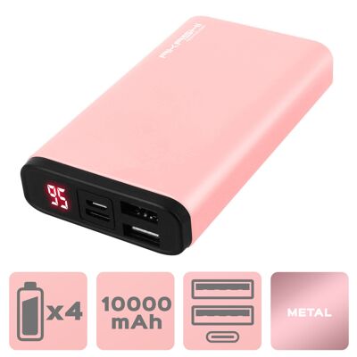 Akashi Technology - Batterie Powerbank 10,000 mAh à Charge Ultra-Rapide Power Delivery - Finition Aluminium Rose