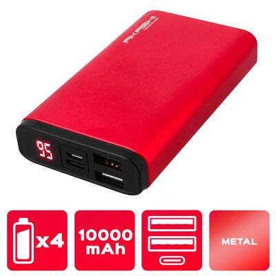 Akashi Technology - Batterie Powerbank 10,000 mAh à Charge Ultra-Rapide Power Delivery - Finition Aluminium Rouge