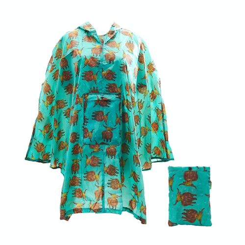 Eco Chic Waterproof Foldable Adult Poncho Highland Cow