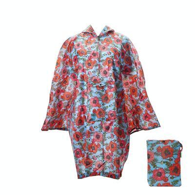 Eco Chic Waterproof Foldable Adult Poncho Poppies
