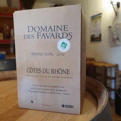Vin rouge Bio - Côtes du Rhône - Grenache, Syrah - Vallée du Rhône - Bag-in-box (BIB 5L)