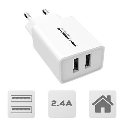 Akashi Technology - Chargeur Secteur Prise Murale avec 2 Ports USB, Blanc