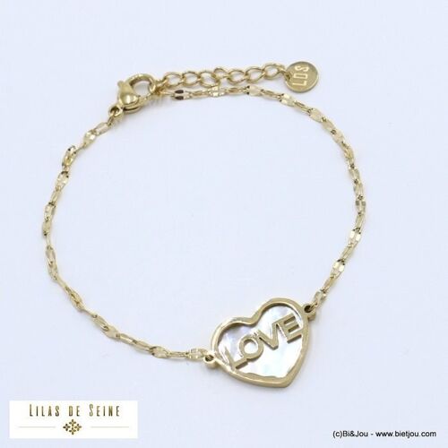 Buy wholesale Stainless steel bracelet LOVE mother-of-pearl heart woman  0222004