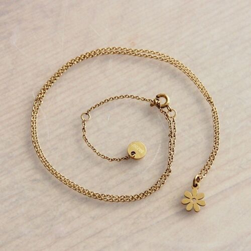 Stainless steel fine chain with mini flower - gold