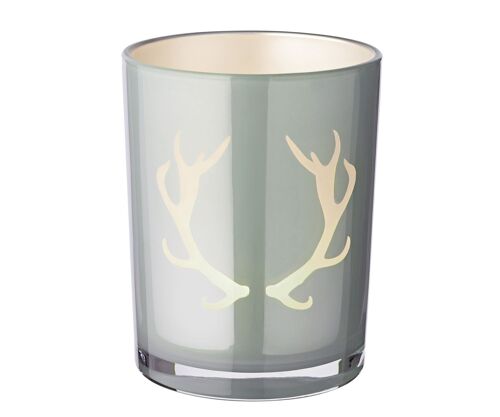 Windlicht Ati (Höhe 13 cm, ø 10 cm), Geweih-Motiv, grau
