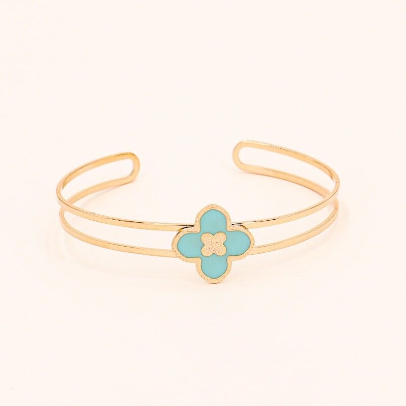 Bracciale doppio bangle in acciaio inossidabile con trifoglio smaltato 0222009