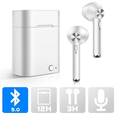 Akashi Technology - Ecouteurs Bluetooth avec boitier de recharge - Blanc