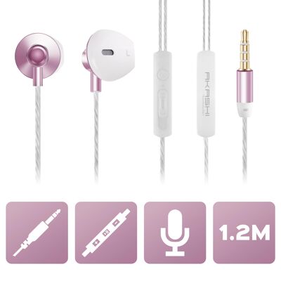 Akashi Technology - Ecouteurs Intra-Auriculaire avec Télécommande et Micro - Rose