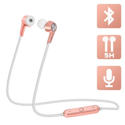 Akashi Technology - Ecouteurs Sans Fil Bluetooth avec Micro - Rose