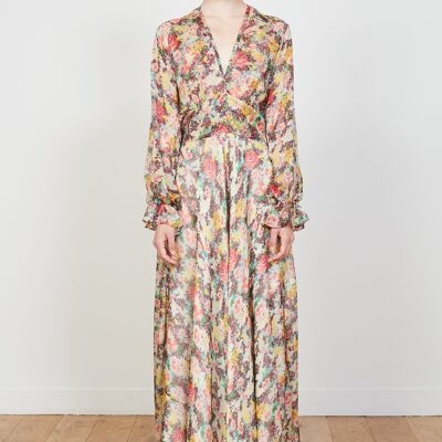 Long silk crepe dress with floral print