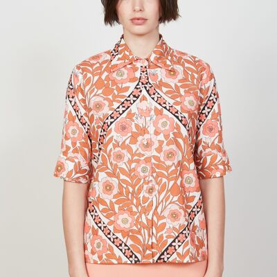 Cotton poplin shirt with floral print