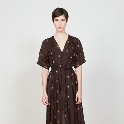 Cotton midi dress embroidered with floral motifs