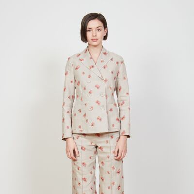Linen suit jacket embroidered with floral motifs