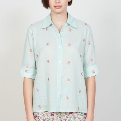 Chemise coupe droite brodée en coton