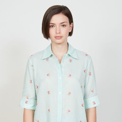 Straight fit embroidered cotton shirt