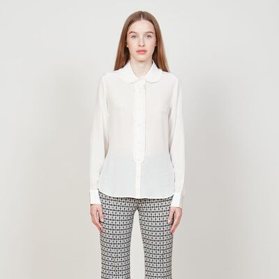 Blouse with pleated Peter Pan collar
