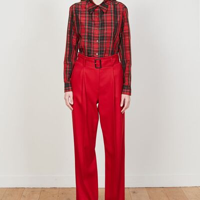 Belted straight trousers with darts