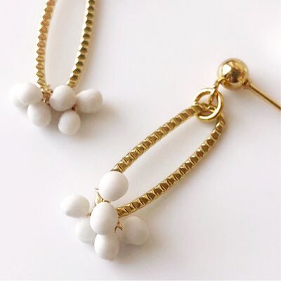 Boucles d'oreilles porcelaine blanches, dorées - Perle N°01