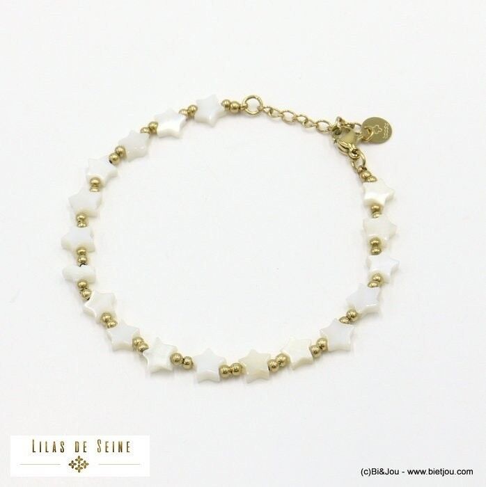 Bracciale in acciaio inox stella madreperla perline donna 0222024