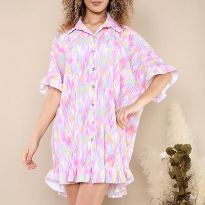 Patterned Crinkle Button Up Shirt Dress