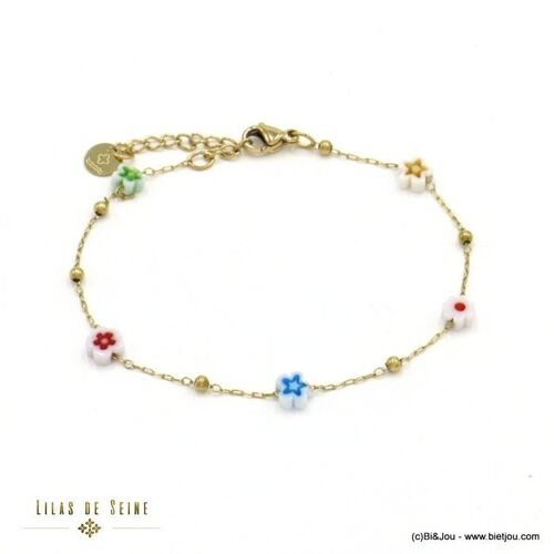 Bracelet acier inoxydable fleur résine femme 0222026