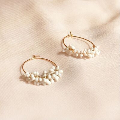 Boucles d'oreilles porcelaine blanches, dorées - Perle N°05