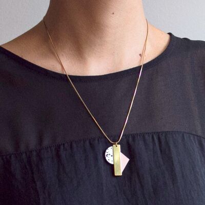 Geometric Grète necklace | Modern short necklace | Grète wood and brass necklace