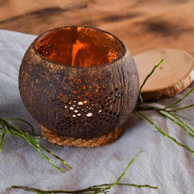 Kokosnuss-Kerzenhalter – Teelichthalter – handgefertigter Teelichthalter – nachhaltige Laterne – umweltfreundliches Geschenk – 2 Designs