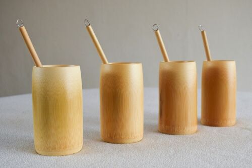 Natural Bamboo Cup + Bamboo Straw + Straw Cleaner - Plastic Free Drinking - Eco Friendly Gift - Sustainable - Tea Cup - Coffee Mug