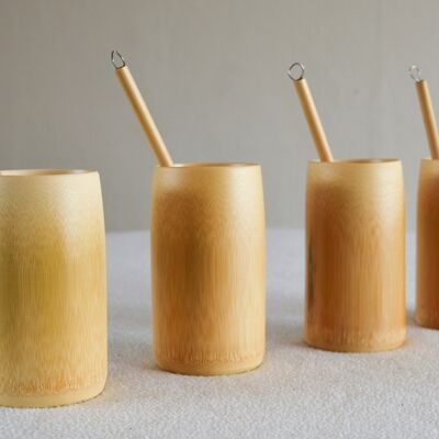 Natural Bamboo Cup + Bamboo Straw + Straw Cleaner - Plastic Free Drinking - Eco Friendly Gift - Sustainable - Tea Cup - Coffee Mug