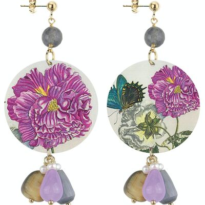 Celebrate spring with flower-inspired jewelry. The Circle Special Women's Earrings Classic Purple Flower Light Background. Made in Italy