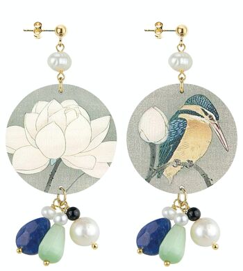 Célébrez le printemps avec des bijoux inspirés des fleurs. Boucles d'Oreilles Femme The Circle Special Fleur Blanche Classique et Oiseau. Fabriqué en Italie