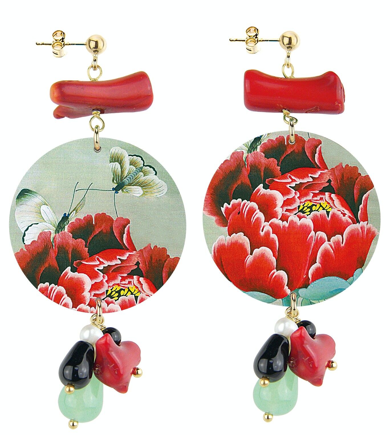Celebrate spring with flower-inspired jewelry. The Circle Special Classic Red Flower and Butterfly Women's Earrings. Made in Italy
