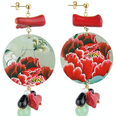 Celebrate spring with flower-inspired jewelry. The Circle Special Classic Red Flower and Butterfly Women's Earrings. Made in Italy