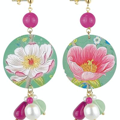 Celebre la primavera con joyas inspiradas en flores. Pendientes The Circle Special Classic Flor blanca y rosa para mujer. Hecho en Italia