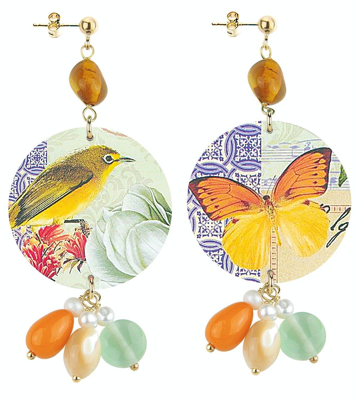 Celebrate spring with flower-inspired jewelry. The Circle Special Classic Women's Earrings White Flower Bird and Butterfly. Made in Italy