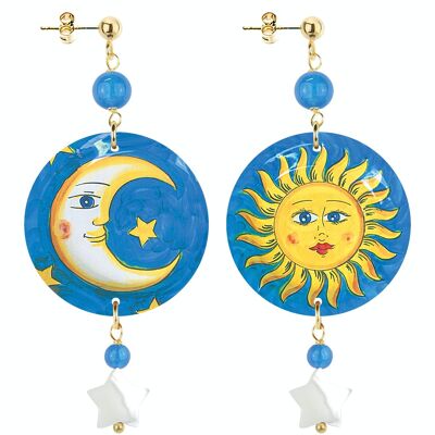 The Circle Special Small Women's Earrings Moon and Sun. Made in Italy