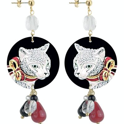 The Circle Special Small Jewel Cat Women's Earrings. Made in Italy